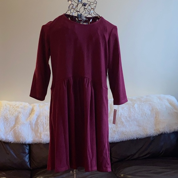 Ribbed Shirred Dress Tash and Sophie Size L, Burgundy Red - Picture 2 of 7